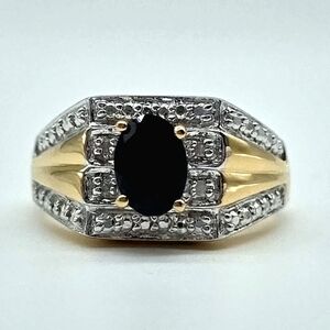 Sapphire & Diamond Ring 14K Gold Over Sterling Silver Size 7